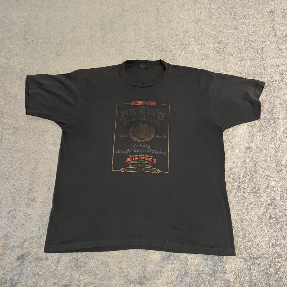 Vintage 90s Thin Jim Beam Black Label Bourbon Whiskey Shirt XL Faded Black 50/50